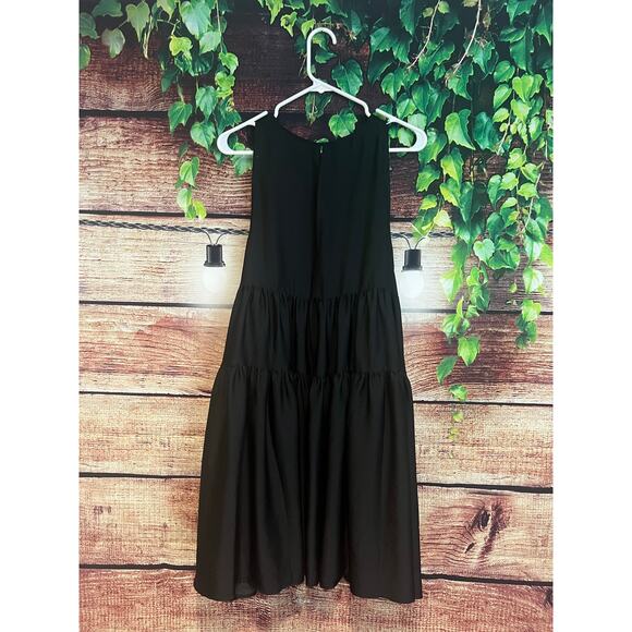 COS Midi Dress Tiered Black Sleeveless Satin Scoop Neck Womens Size 10 Large - Picture 6 of 9
